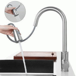 WOWOW Single Handle High Arc Pull Down Sprayer Kitchen Faucet Lead-free Stainless Steel Brushed Nickel 2310300