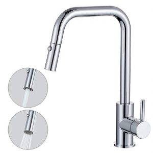 WOWOW One-handle Kitchen Faucet with Pulldown Sprayer Commercial Faucet High Arc Chrome Plate 2310400C