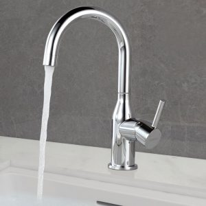 Basin faucet with guide