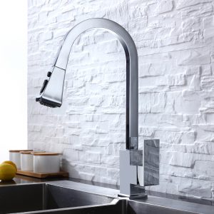 WOWOW Single Handle Kitchen Faucet Chrome High Arc Faucet Stainless Steel 2311000C