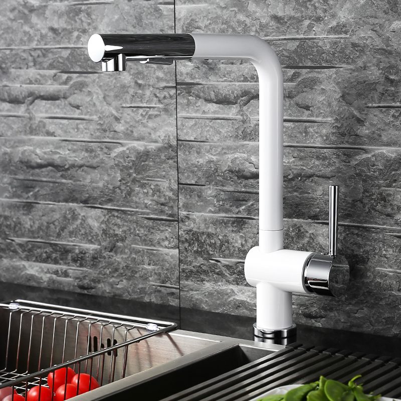 4 Pull Out Sprayer Single Lever Swivel Kitchen Faucet White Chrome 3