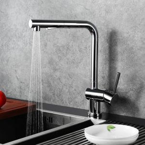 Modern Style Kitchen Sink Faucet with Pull Down Sprayer 2 Water Function Chrome