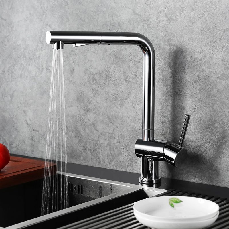 5 Modern Style Kitchen Sink Faucet with Pull Down Sprayer 2 Water Function Chrome