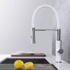 白Single Handle Spring Spout Kitchen Sink Faucet with Pull Down Sprayer Magnetic Docking Spray Head 1 1