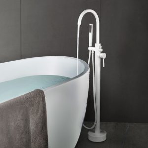 Freestanding Tub Faucet Floor Mounted with Handheld Shower White