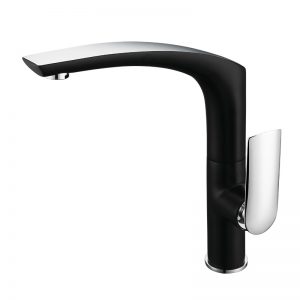 90 Degree One Handle High Arc Pullout Kitchen Faucet Black And Chrome