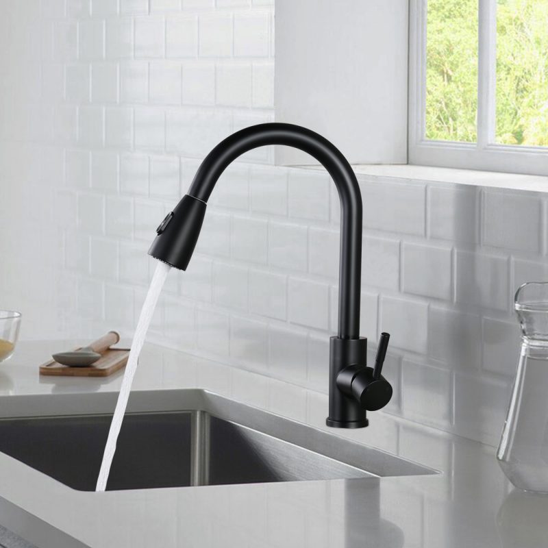 2310301B WOWOW Black Kitchen Faucet With Pull Out Sprayer 1
