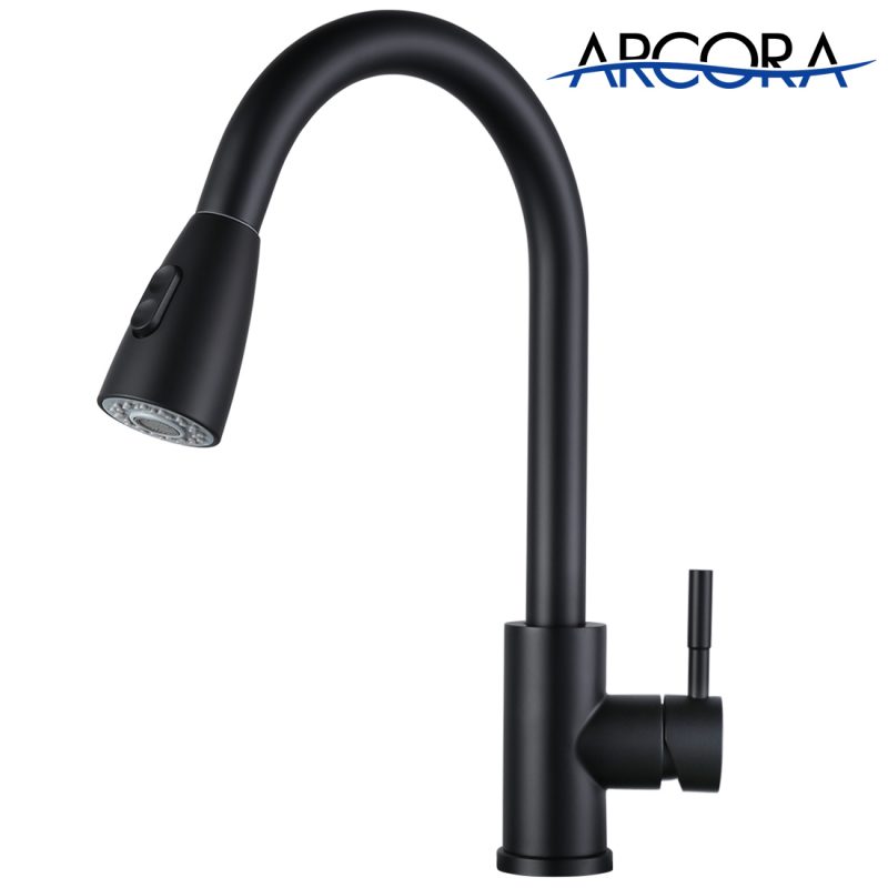 2310301B WOWOW Black Kitchen Faucet With Pull Out Sprayer 2