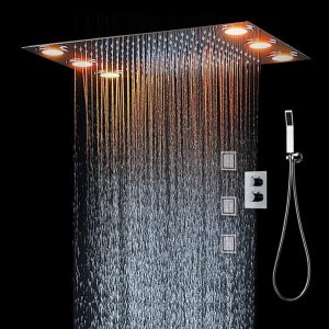 Thermostatic Shower Jets System with LED Ceiling Rainfall Shower Head and Hand Shower Bathroom Luxury