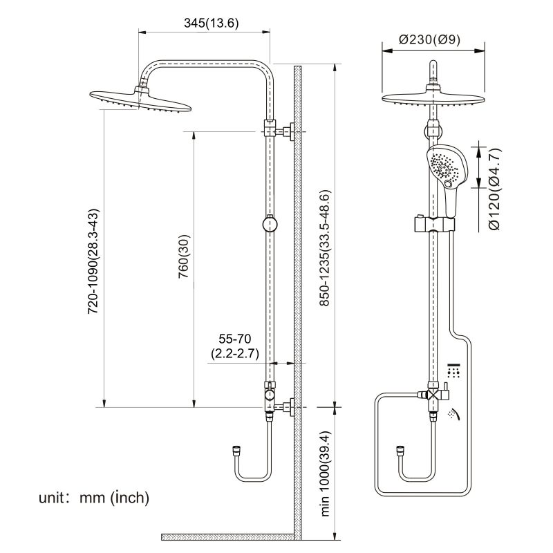 3 Arcora Thermostatic Shower System Chrome With Rainfall Shower 3 4