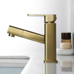 Bathroom Basin Tap With Pull Out Spray Gold