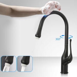 Matte Black Kitchen Faucet Touchless Pull Out Spray Single Handle
