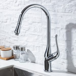 Modern High Arc Swivel Spout Pull Down Sprayer Kitchen Faucet Chrome