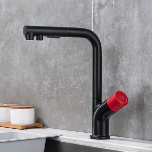 Single Handle High Pull Out Kitchen Faucet Black And Red