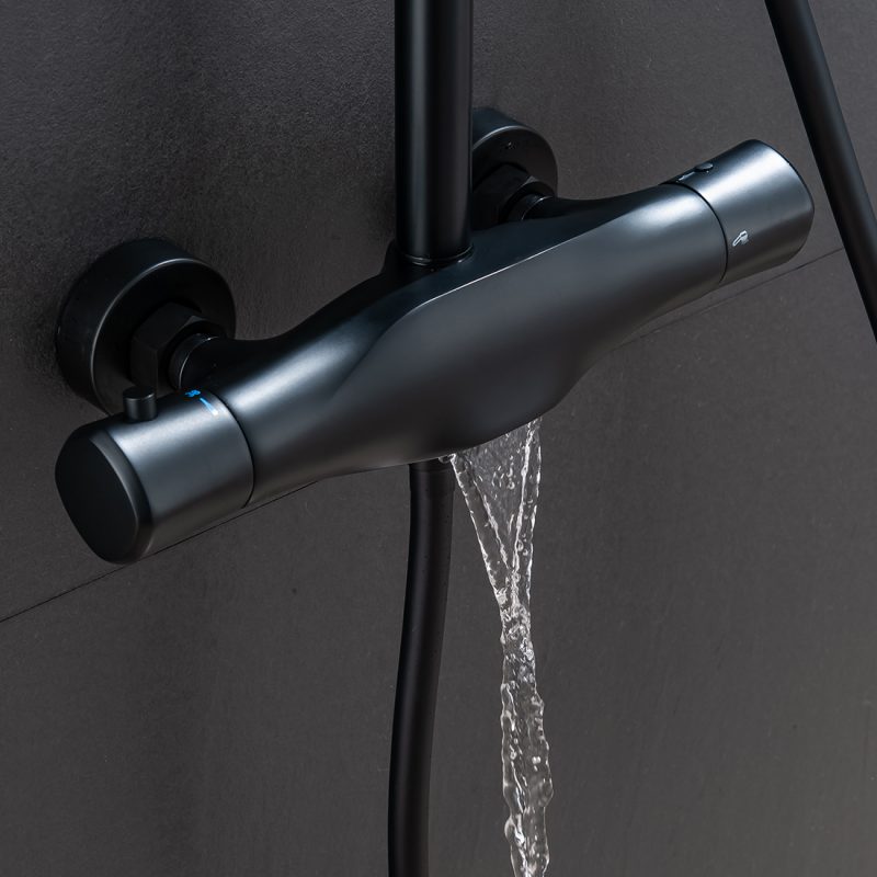 Thermostatic Shower Fixture Wall Mount Matte Black Stainless Steel 2 Function with Hand Sprayer 5