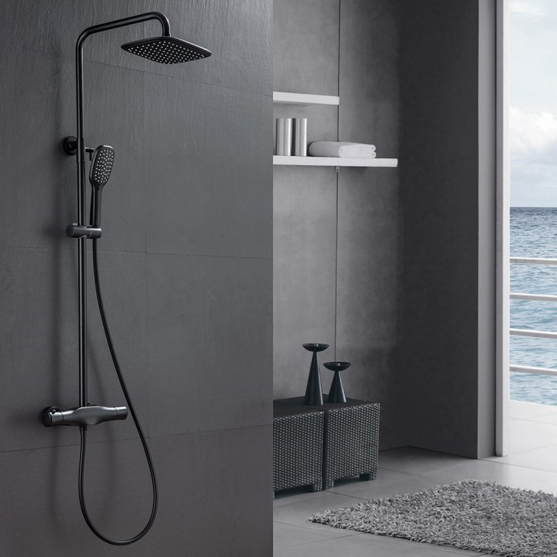 Thermostatic Shower Fixture Wall Mount Matte Black Stainless Steel 3 Function with Hand Sprayer 3