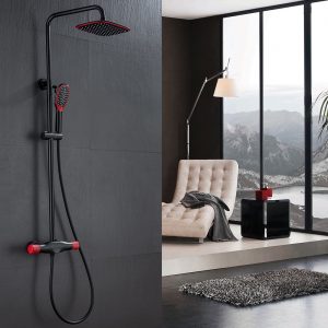 Thermostatic Shower Heads System With Height Adjustable Holder Black And Red
