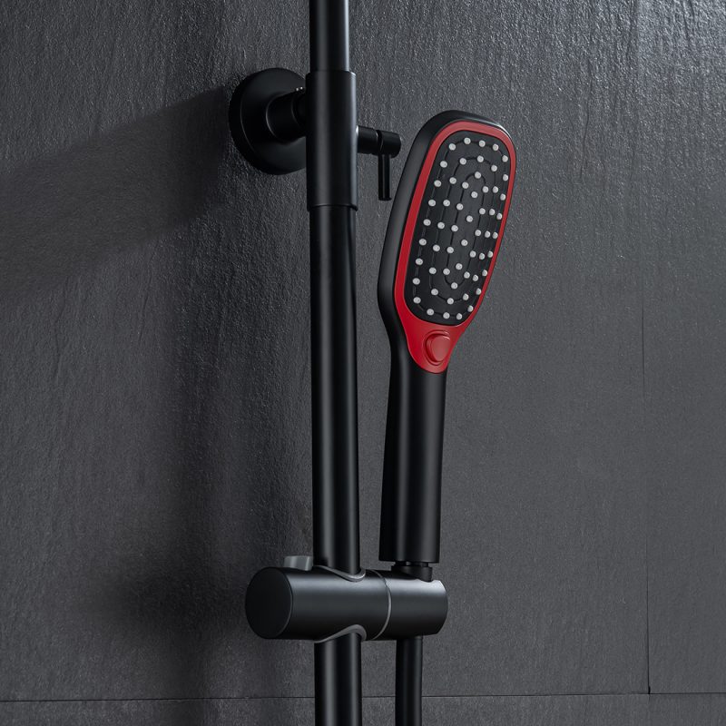 Thermostatic Shower Heads System With Height Adjustable Holder Black And Red 7