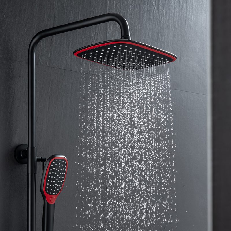 Thermostatic Shower System Rain Shower Head With Handheld Sets Black And Red 4