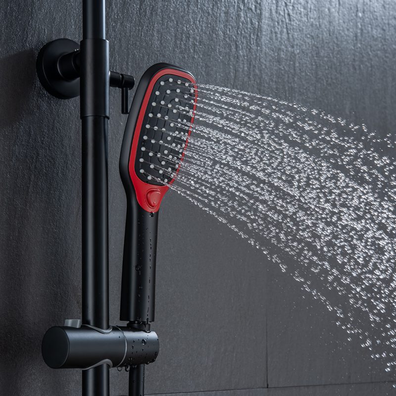 Thermostatic Shower System Rain Shower Head With Handheld Sets Black And Red 5