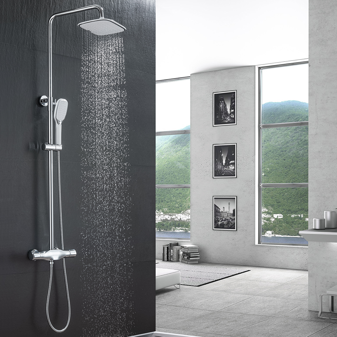 Thermostatic Shower Systems with Rain Shower and Adjustable Handheld Shower 3