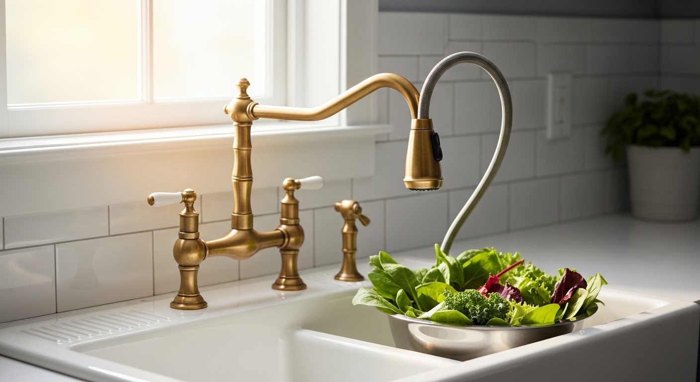 pull out kitchen tap antique brass