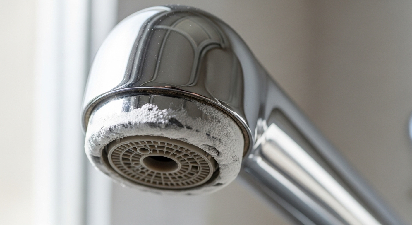 removing hard water deposits from faucet head